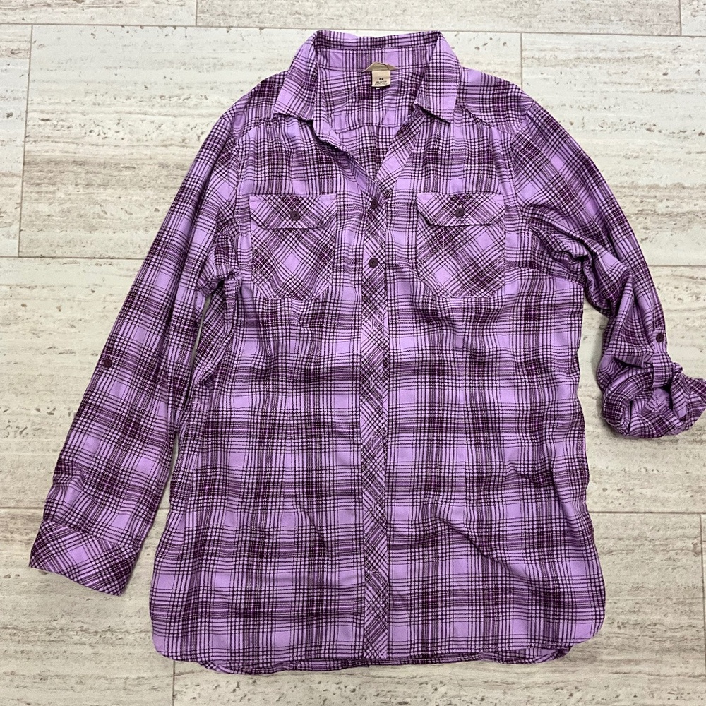 Duluth Trading Co women’s xl plaid lilac purple flannel like tunic